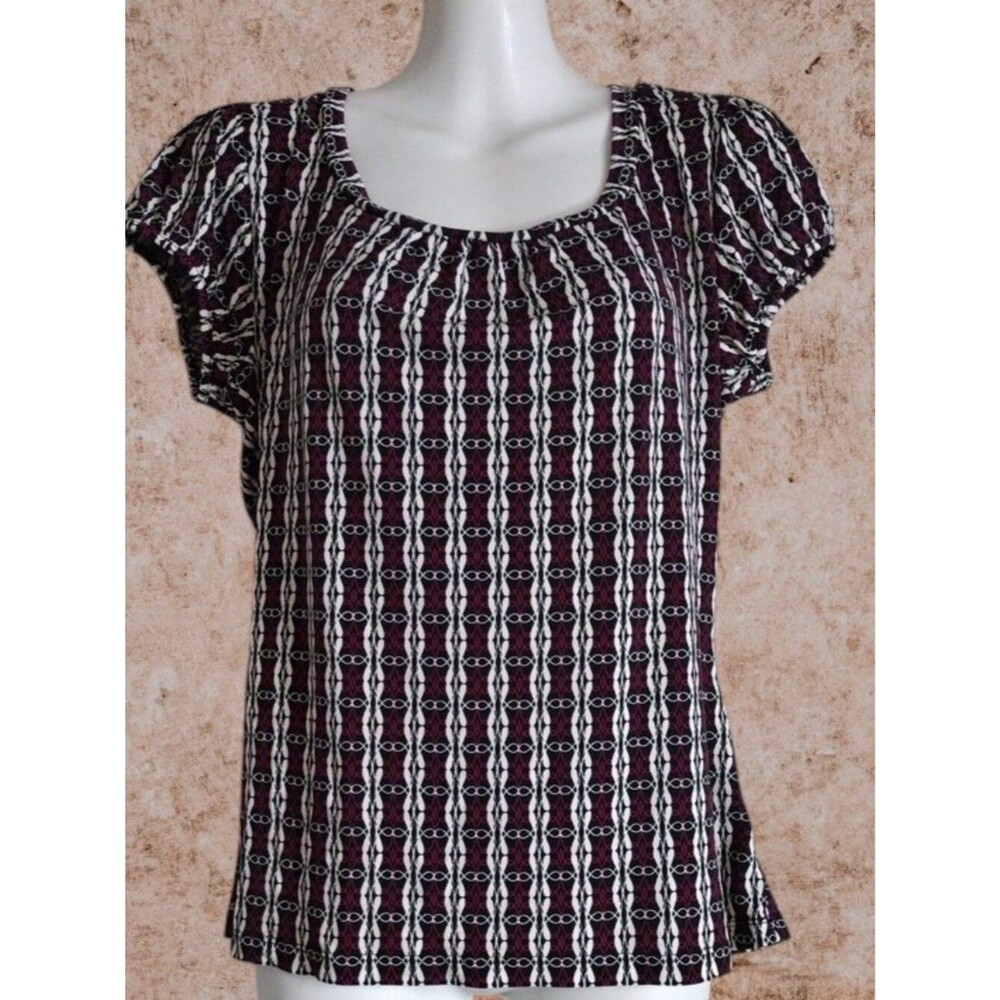 Worthington Casual Burgundy/White Patterned Scoop Neck Women's Top Size Large